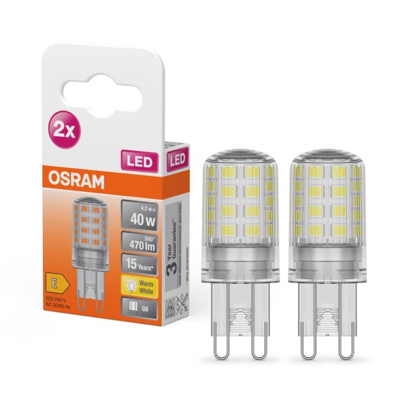 Doppelpack OSRAM LED STAR PIN 50 G9 Stift 3.8W 320° 2700K warmweiß wie 40W